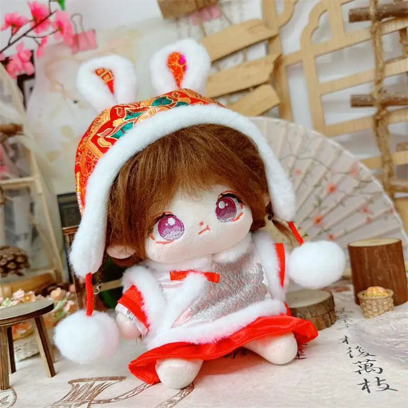 

20cm Cute Idol Wear New Year Bunny Suit DIY Clothes Accessory Kawaii No Attribute Stuffed Cotton Naked Dolls for Girls Fans Gift