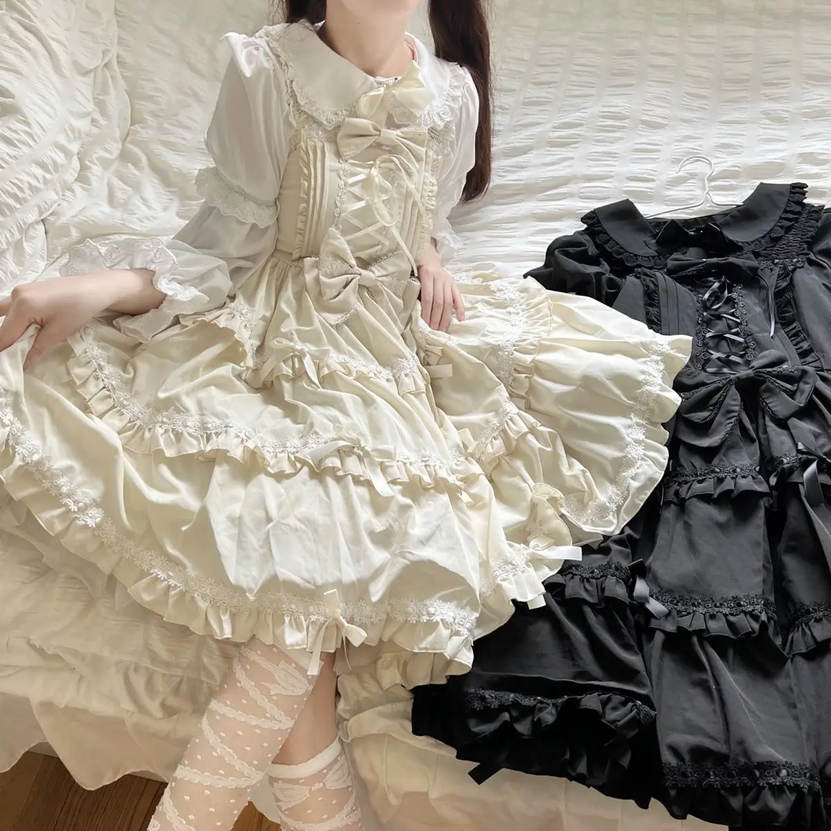 Harajuku Japanese JSK Lolita Dress Sweet Cute Bow Elegant Ruffled Suspender Dress Women Spring Summer Loose Oversized Cake Dress
Harajuku Japanese JSK Lolita Dress Sweet Cute Bow Elegant Ruffled Suspender Dress Women Spring Summer Loose Oversized Cake Dress