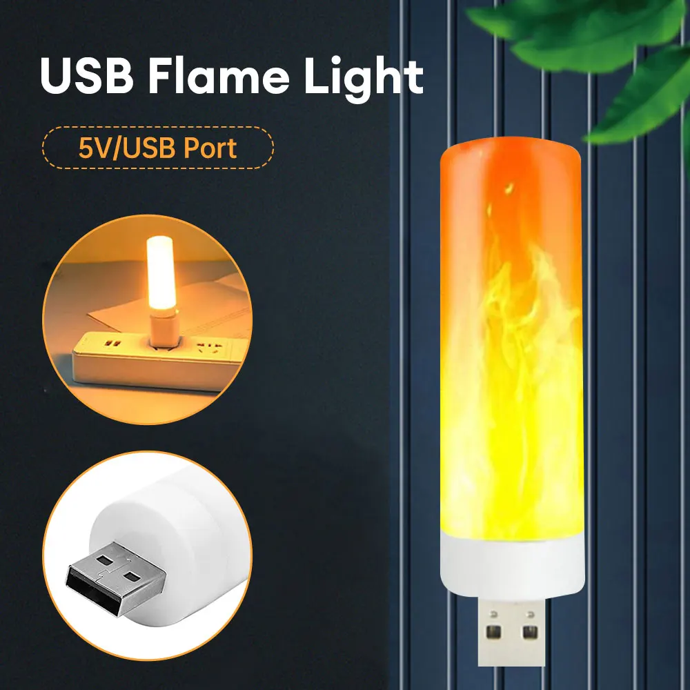 

USB LED Atmosphere Light Flame Flashing Candle Lights Book Lamp for Power Bank Camping Lighting Cigarette Lighter Effect Light