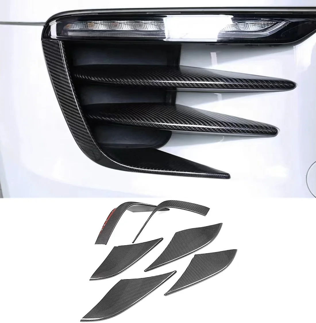 

6pcs Real Carbon Fiber Car Front Headlights Decoration Trim Cover Set For Porsche Macan 2014-2017