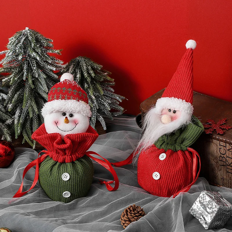 

Рождественский льняной Подарочный пакет с Санта-Клаусом, подарочные пакеты со шнурком и снеговиком, пакеты для хранения конфет, яблок, рождественский подарок для детей