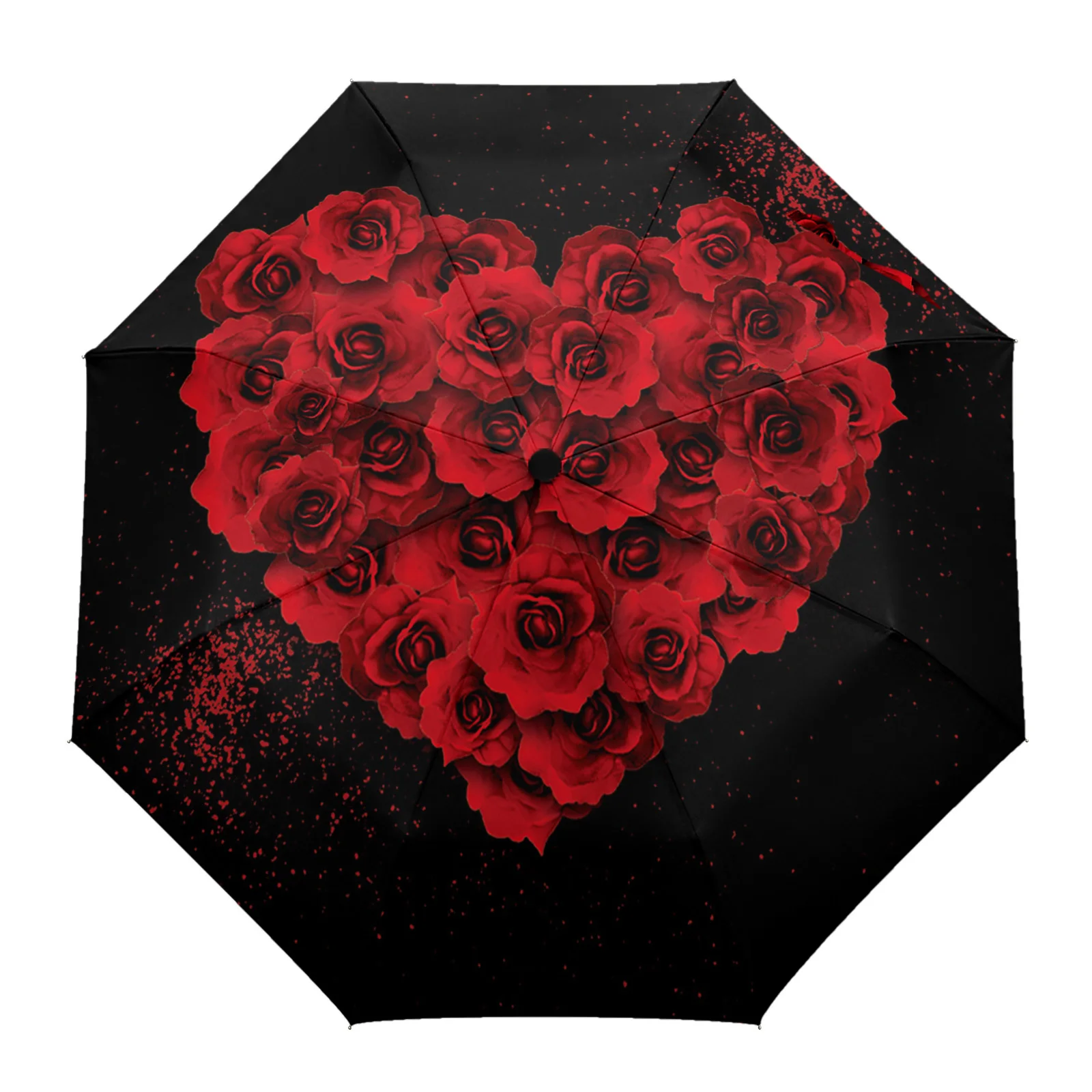 

Valentine Love Red Rose Petals Parasol Umbrella for Outdoor Non Automatic 3 Fold Rain Umbrella Adults Female Shade Umbrellas