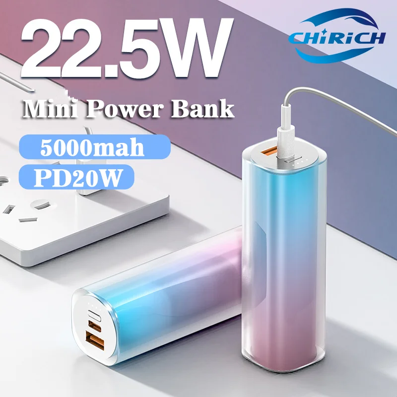 

Portable Mini Power Bank 5000mAh 22.5W Fast Charging Powerbank External Spare Battery Charger For iPhone 13 14 Xiaomi Samsung