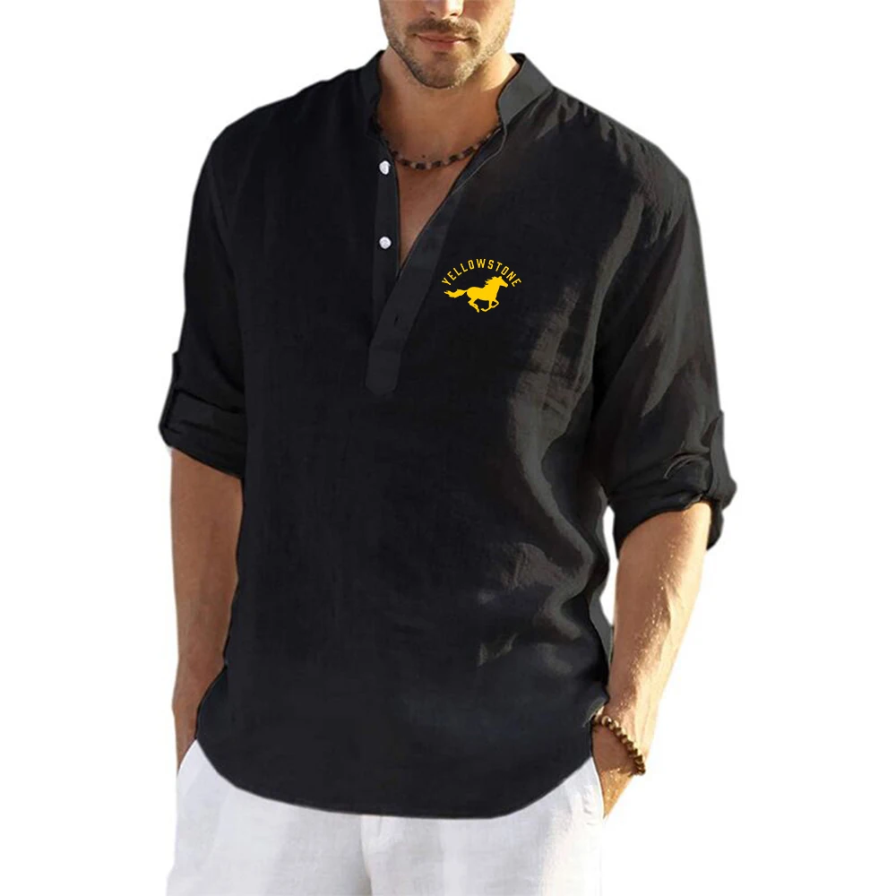 

Рубашка Мужская льняная с длинным рукавом, свободная повседневная сорочка из хлопка и льна, с принтом фильма Йеллоустон, дуттон, ранчо
