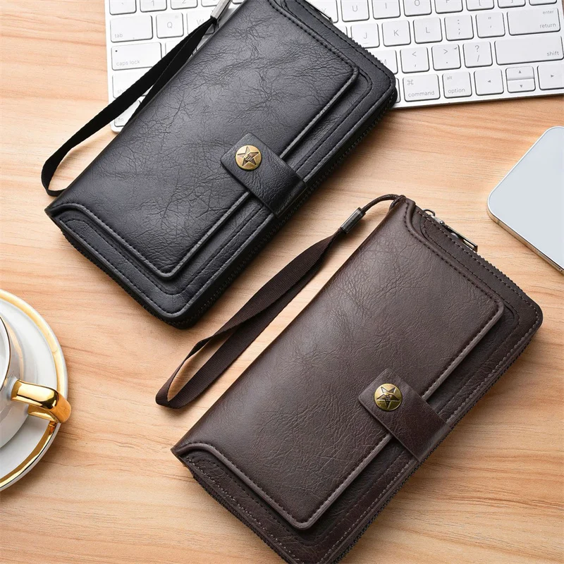

New Color Men`s Long Wallet for Men RFID Blocking Clutch Organizer Zipper Leather Business ID Credit Card Holder Purse
