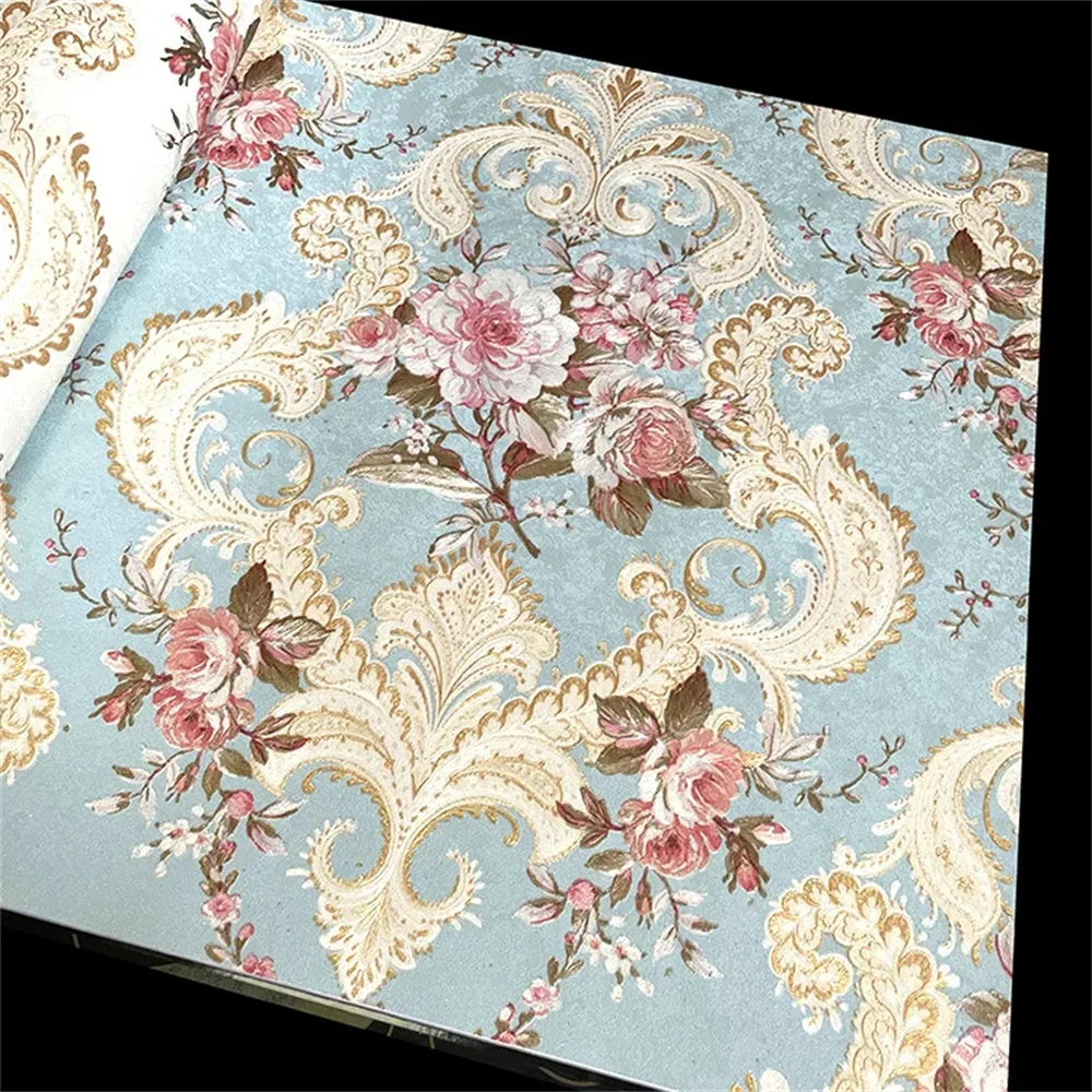 

Европейский стиль синий Дамаск 3D ПВХ тисненые обои Роскошная спальня гостиная полосатая виниловая настенная бумага цветочный papel de pared