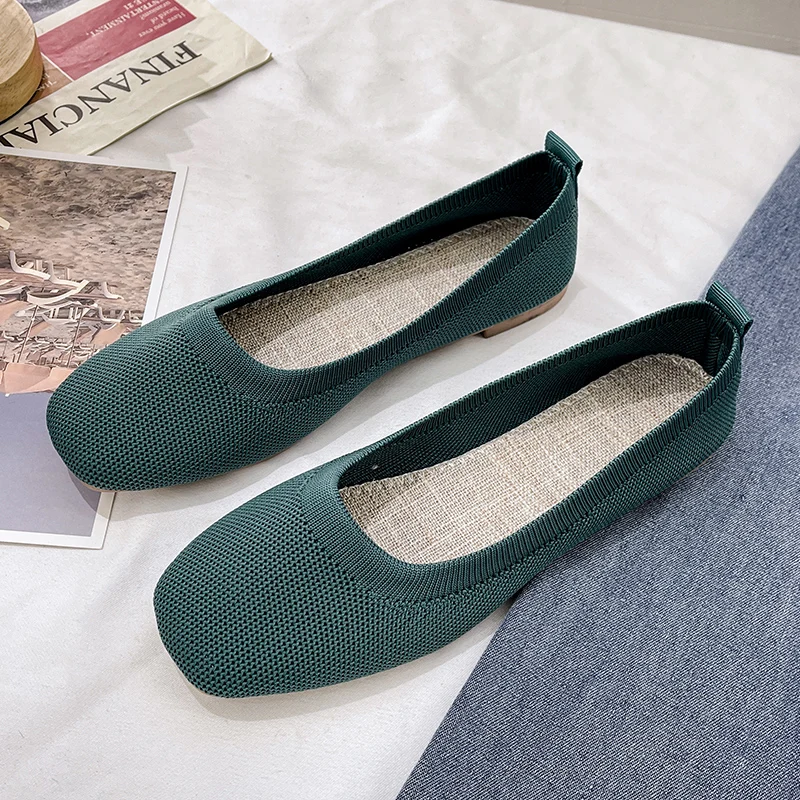 

2023 Solid Color Slip on Mesh Loafers Stretch Knitted Ballet Flats Women Casual Soft Bottom Shallow Boat Shoes Classic Moccasins