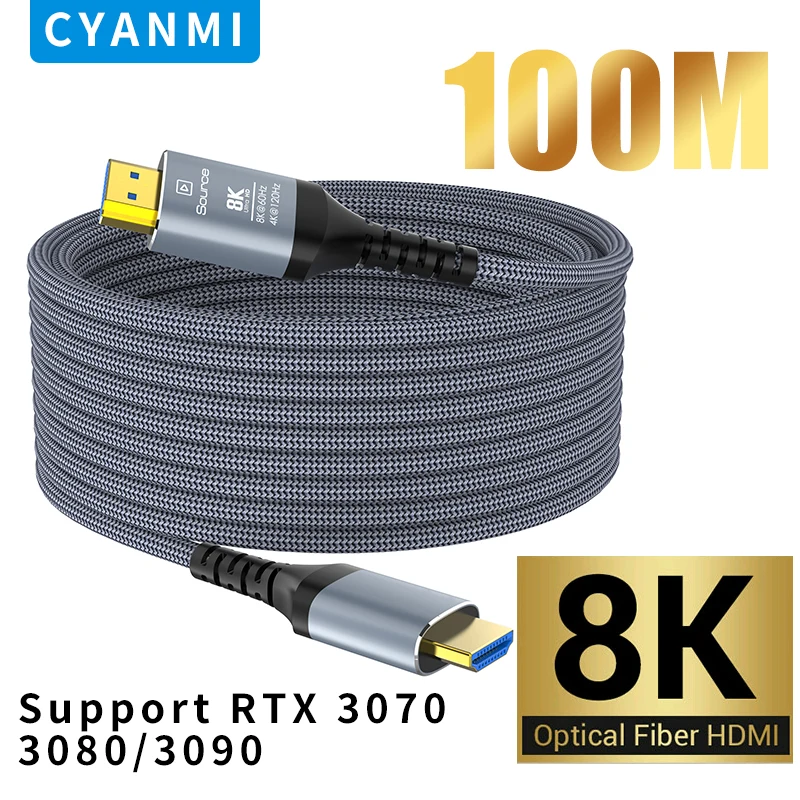 

CYANMI HDMI 2.1-compatible Optical Cable 8K@60Hz 4K@120Hz Fiber Optic Cable 48Gbps HDR HDCP 80m 100m for HD TV Box Projector Ps5