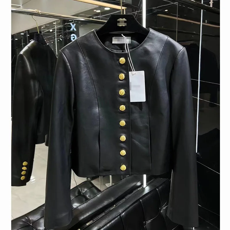 CL black box shaped leather jacket for women's new long sleeved top short sheepskin metal buckle round neck jacket
CL black box shaped leather jacket for women's new long sleeved top short sheepskin metal buckle round neck jacket