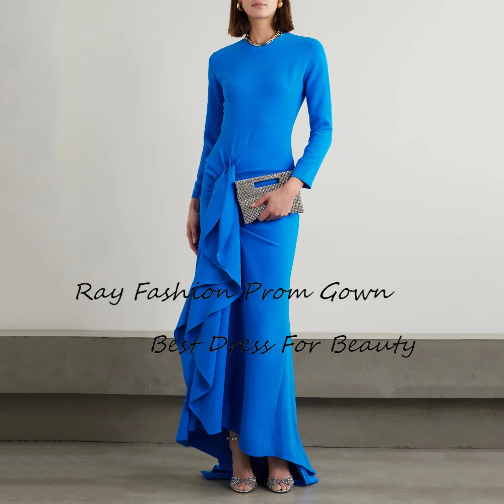 

Ray Fashion Mermaid Evening Dress O Neck With Full Sleeves Tiered Ruffle High Low For Formal Occasion Saudi Arabia فساتين سهرة