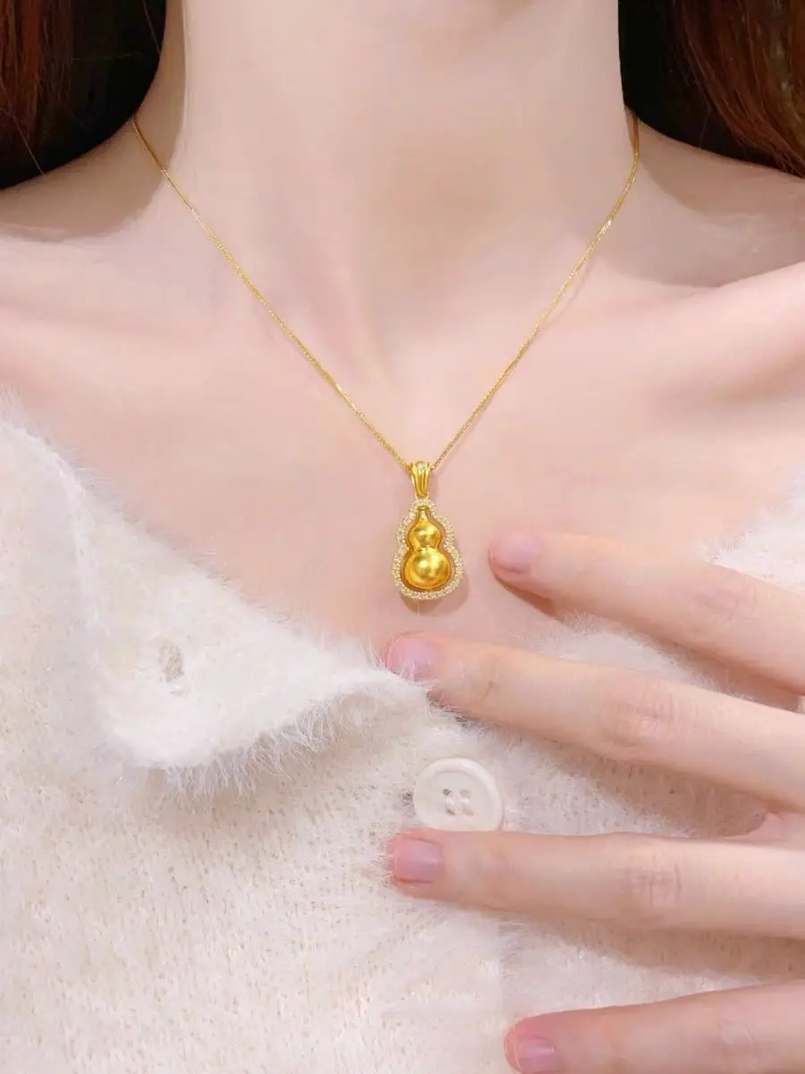 

New 24K Gold Diamond Calabash Pendent Women's Football Gold Necklace Fashion Lucky Birth Year Pendant 999 Pure Yellow Gold