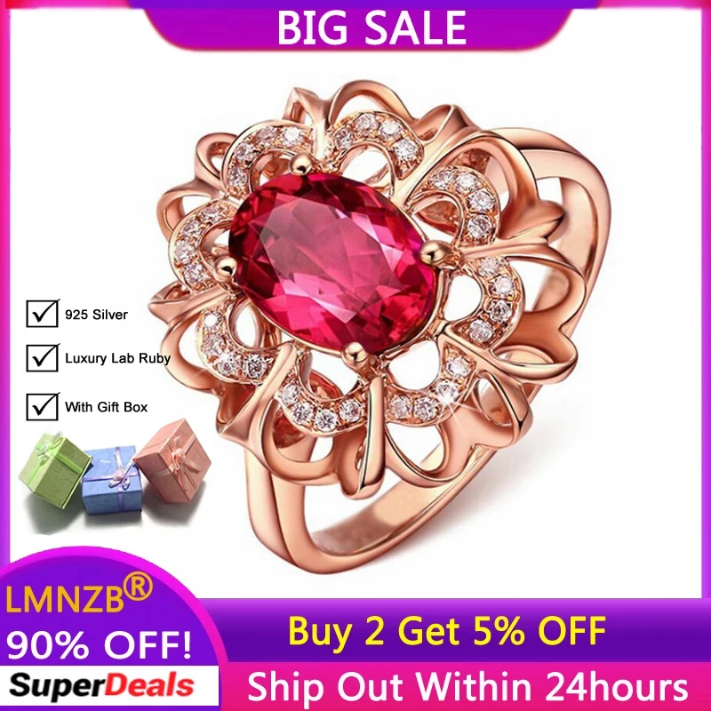 

New Trending Luxury Lab Ruby Rings Fashion Rose Golden Silver 925 Rings Women's Engagement Wedding Band Gift Jewelry for Women