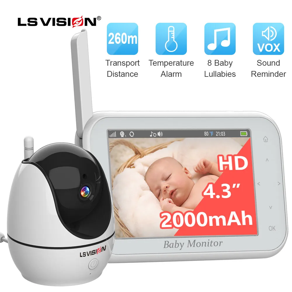 

LS VISION Video Baby Monitor 2.4G Wireless With 4.3 Inches LCD Two- Way Audio Talk Night Vision Baby Security Cameras Babysitter