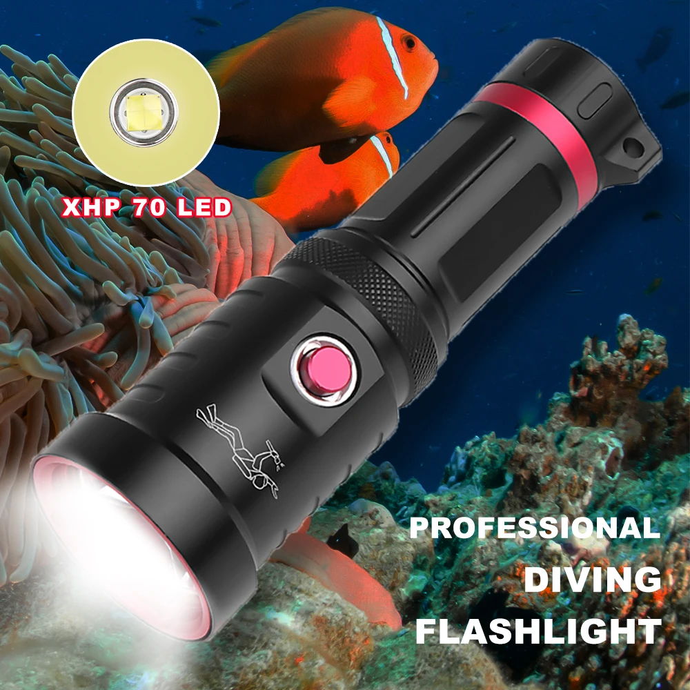 

New Professional Diving Flashlights P70 High Power Led Torch 18650 Underwater Lamps Waterproof IPX8 Rechargeable Diving Light