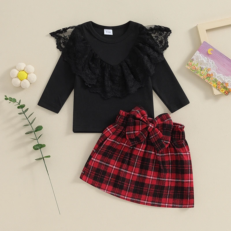 0-4Y Baby Girls Spring Fall Outfits Lace Ruffle Long Sleeve Ribbed Knitted Tops Plaid A-line Skirt Sets Kids Xmas Clothes Set
0-4Y Baby Girls Spring Fall Outfits Lace Ruffle Long Sleeve Ribbed Knitted Tops Plaid A-line Skirt Sets Kids Xmas Clothes Set