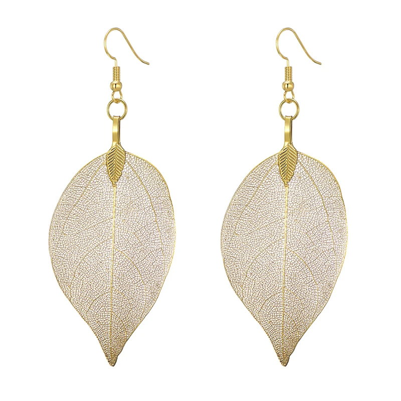 

Natural Real Leaf Earrings For Women Girls Lightweight Filigree Unique Evergreen Dipped Genuine Leaves Dangle Earrings Jewelry