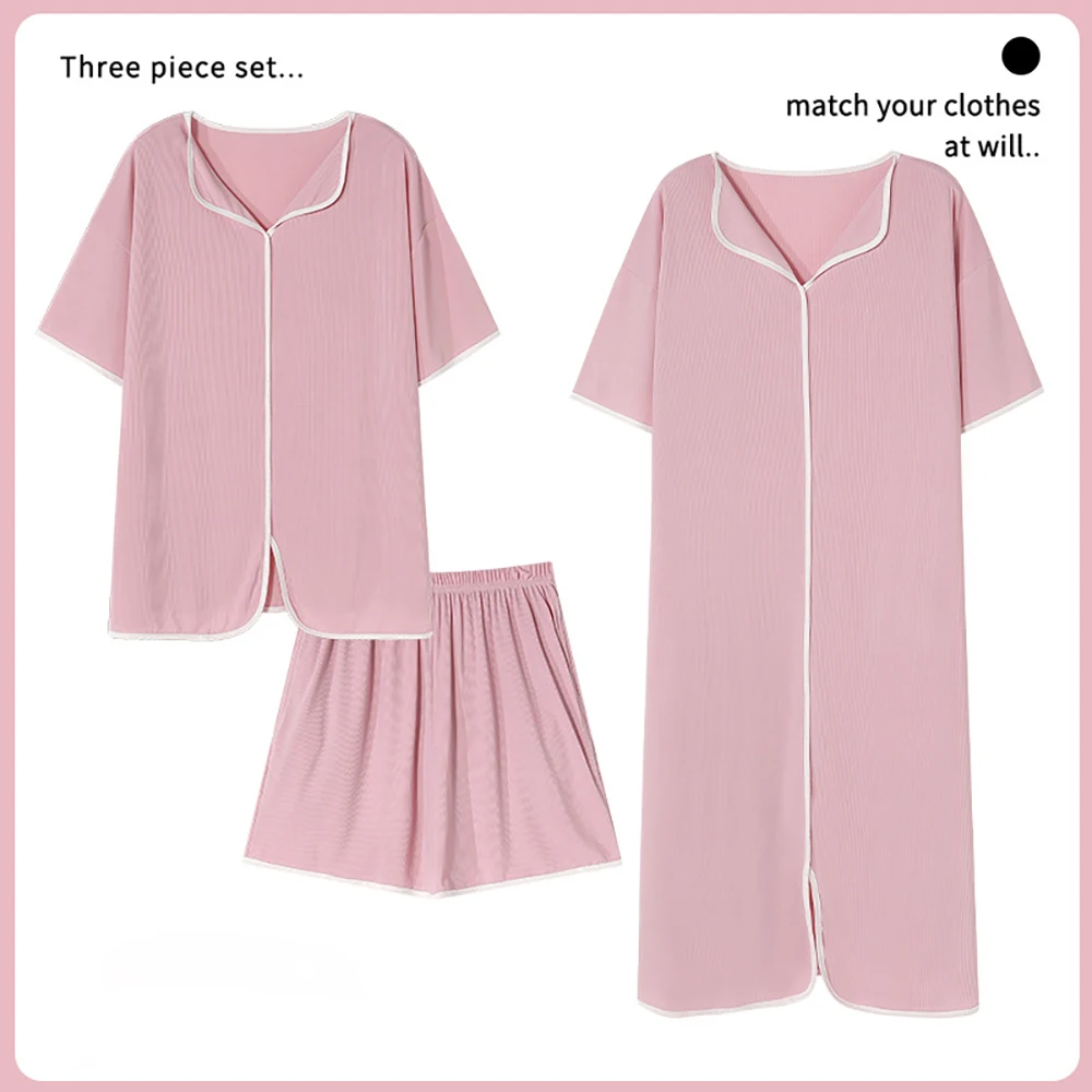 3Pcs/Set Summer Ice Silk Sleepwear Sweet Solid Screw Thread Pajama Sets+Women Elastic Night Dress Casual Breathable Loungewear
3Pcs/Set Summer Ice Silk Sleepwear Sweet Solid Screw Thread Pajama Sets+Women Elastic Night Dress Casual Breathable Loungewear