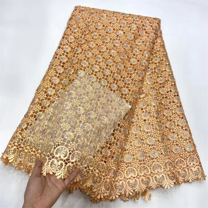 African Cord Lace Sequins Fabric 2024 Gold High Quality Nigerian Milk Silk Guipure Lace Fabric Water Soluble Lace For Party
African Cord Lace Sequins Fabric 2024 Gold High Quality Nigerian Milk Silk Guipure Lace Fabric Water Soluble Lace For Party