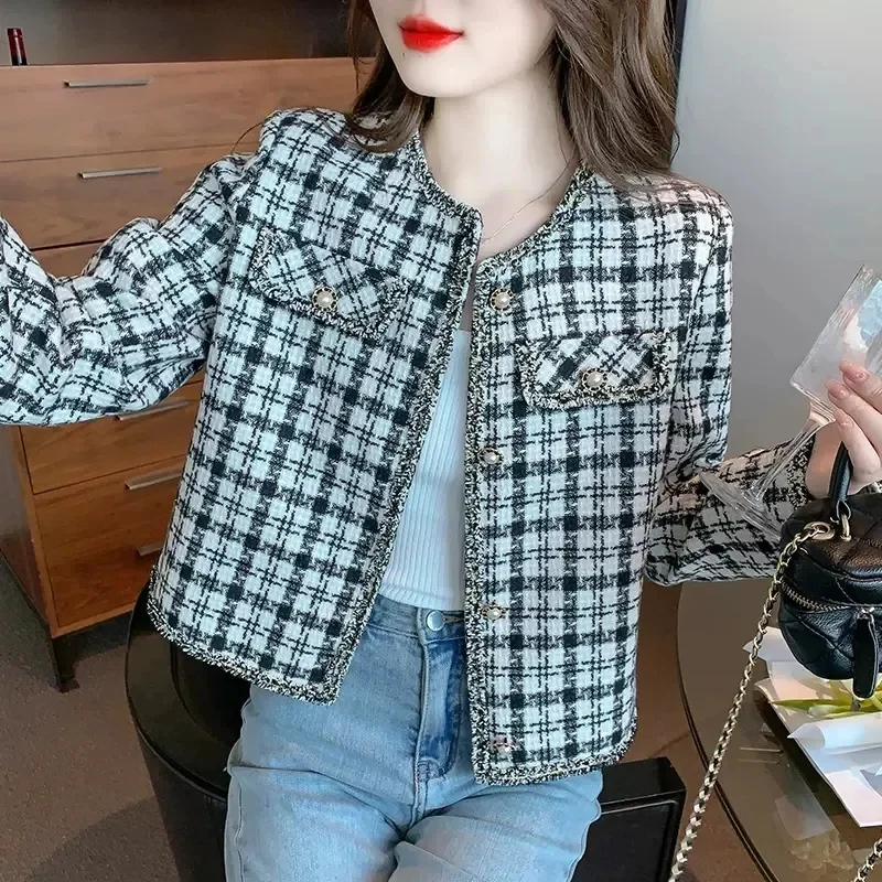 

Fashion Small Fragrance Coat Women's Spring Autumn 2024 New Jacket Short Tweed Plaid Outwear Female Loose High-Grade Chic Top