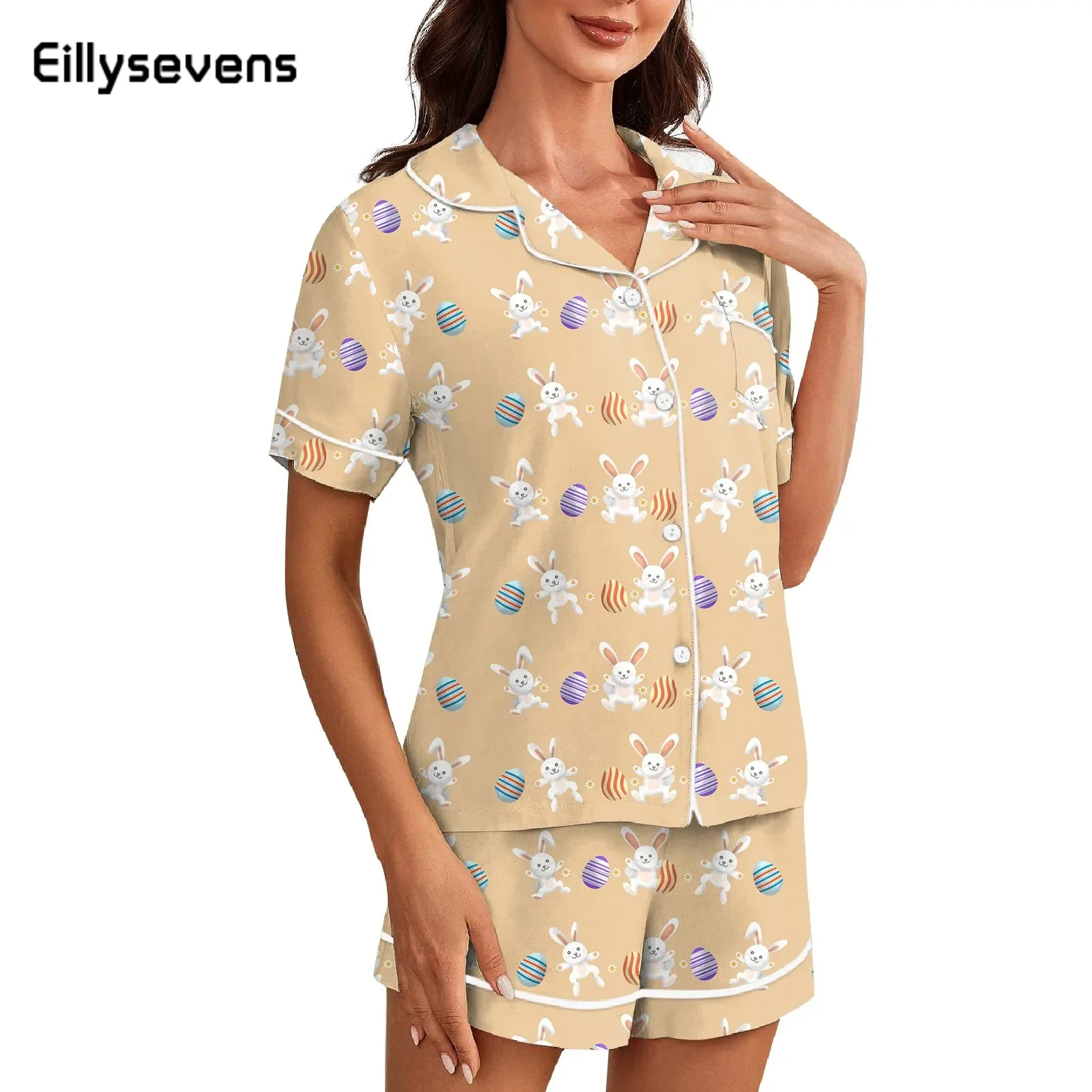 

Лето 2024, женский Шелковый Атласный пижамный комплект, шорты с коротким рукавом, комплекты из двух предметов Pj, одежда для сна, домашняя одежда, женская одежда на пуговицах