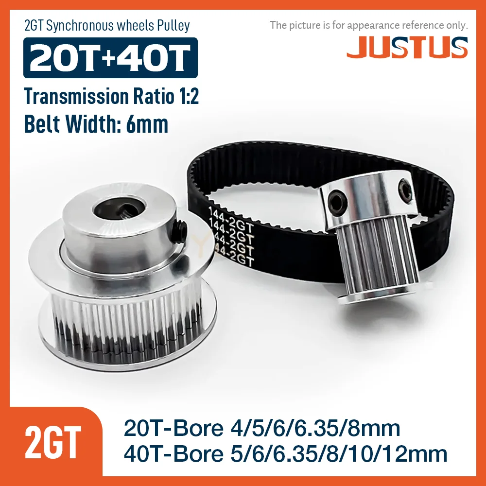 2GT BF Type Synchronous Pulley Belt Kit 20Teeth 40Teeth 1:2 Reduction Ratio Mechanical Transmission Assembly Bandwidth 6mm 
2GT BF Type Synchronous Pulley Belt Kit 20Teeth 40Teeth 1:2 Reduction Ratio Mechanical Transmission Assembly Bandwidth 6mm
