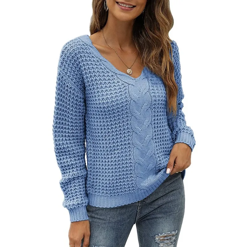 Women's cable-knit V-neck loose sweater casual long sleeve pullover sweater womenswear
Women's cable-knit V-neck loose sweater casual long sleeve pullover sweater womenswear
