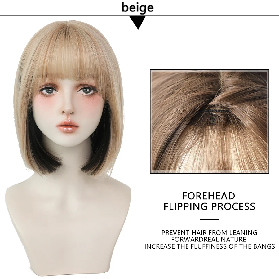 7JHH WIGS Short Bob Straight Ombre Blonde Wigs With Bang For Girl Black Female Synthetic Shoulder Length Crochet Hair Ginger Wig 7JHH WIGS Short Bob Straight Ombre Blonde Wigs With Bang For Girl Black Female Synthetic Shoulder Length Crochet Hair Ginger Wig