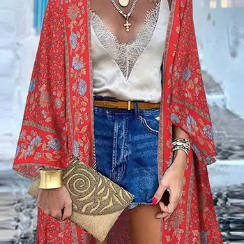 Elegância e Conforto em uma Camisa Versátil da ZANZEA 11 Summer Beach Cardigan Vintage Holiday Shirt ZANZEA Bohemian Women Floral Printed Long Sleeve Blouse Kimono Tops Open Up Cover