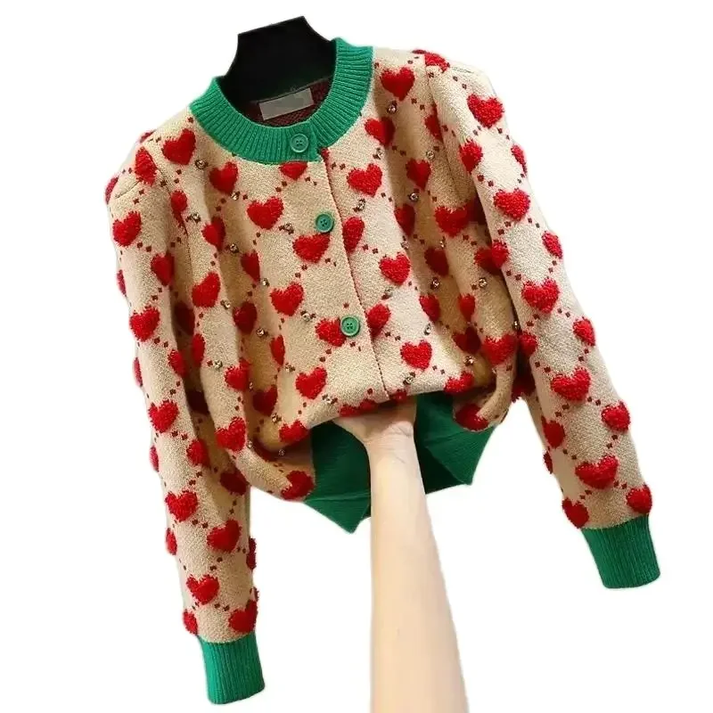 Heart Plaid O-Neck Vintage High Street Knitted Women's Cardigans Sweater Korean Fashion Single Breasted Short Cardigan For Women
Heart Plaid O-Neck Vintage High Street Knitted Women's Cardigans Sweater Korean Fashion Single Breasted Short Cardigan For Women