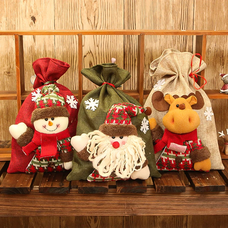 

Рождественский Подарочный пакет на шнурке, упаковка для конфет, печенья, снеговика, лося, Санта-Клауса, праздничные товары для вечеринок