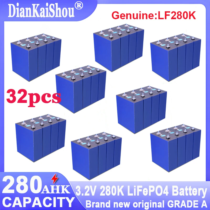 32 pcs 3.2V LF280K LiFePO4 battery DIY 12V 24v for Electric car RV Campers Golf Cart Off-Road Solar Grade A batteries Duty free
32 pcs 3.2V LF280K LiFePO4 battery DIY 12V 24v for Electric car RV Campers Golf Cart Off-Road Solar Grade A batteries Duty free