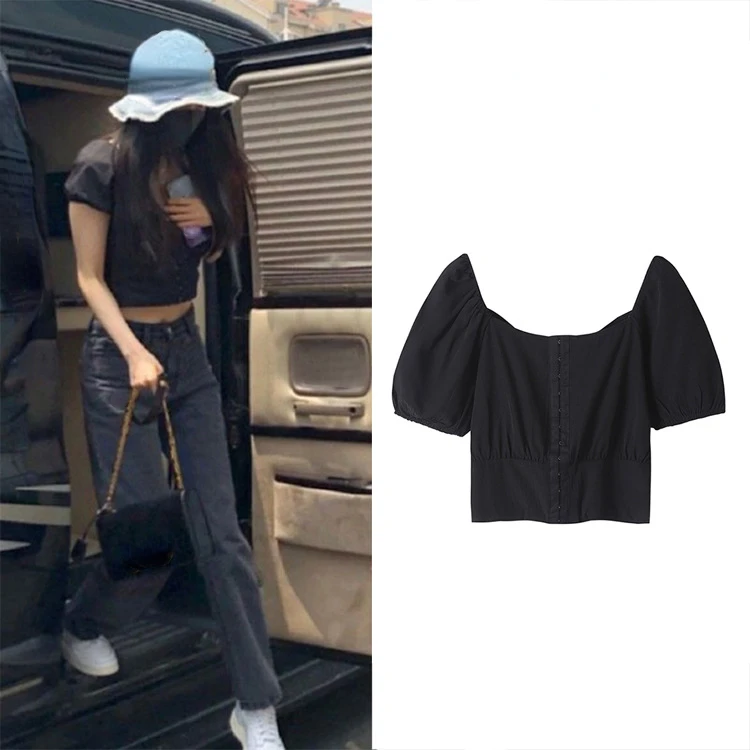 Kpop Lisa Korean Summer Fashion Button Tops Cardigan Shirt Vintage Blouse Women Black Lady Puff Short Sleeves Slim Street Shirts
Kpop Lisa Korean Summer Fashion Button Tops Cardigan Shirt Vintage Blouse Women Black Lady Puff Short Sleeves Slim Street Shirts