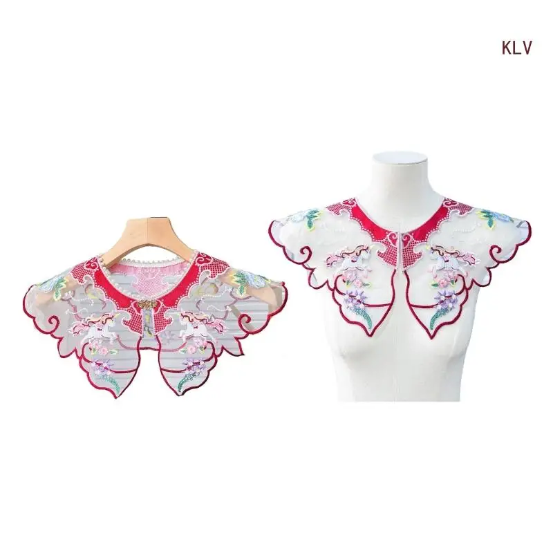 

Exquisite Small Shawl with Chinese Embroidery Floral Pearl Beading Neckline Fake Collar Hanfu Dresses Accessory