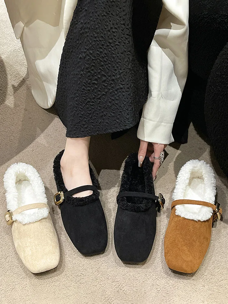 

Женские повседневные кроссовки с закрытым носком, мягкие лоферы с квадратным носком, меховые туфли на плоской подошве, осенне-зимняя Классическая обувь для вождения, новая коллекция на осень и зиму