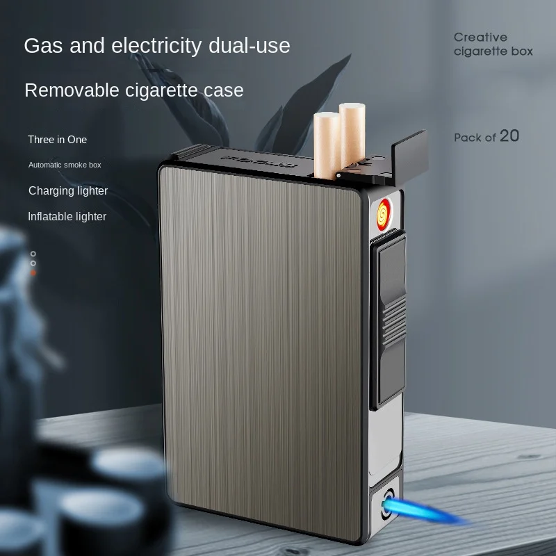 

Gas Electric Dual Use Windproof Lighter Cigarette Box 20PCS Butane Gas Lighter USB Tungsten Wire Lighters smoking accessories