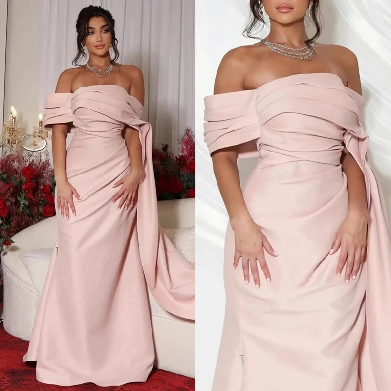 Elegant Boat Collar Pleated Evening Dress Floor-Length Sexy Sheath Prom Party Gowns with Court Saudi Arab 2024 for Women
Elegant Boat Collar Pleated Evening Dress Floor-Length Sexy Sheath Prom Party Gowns with Court Saudi Arab 2024 for Women