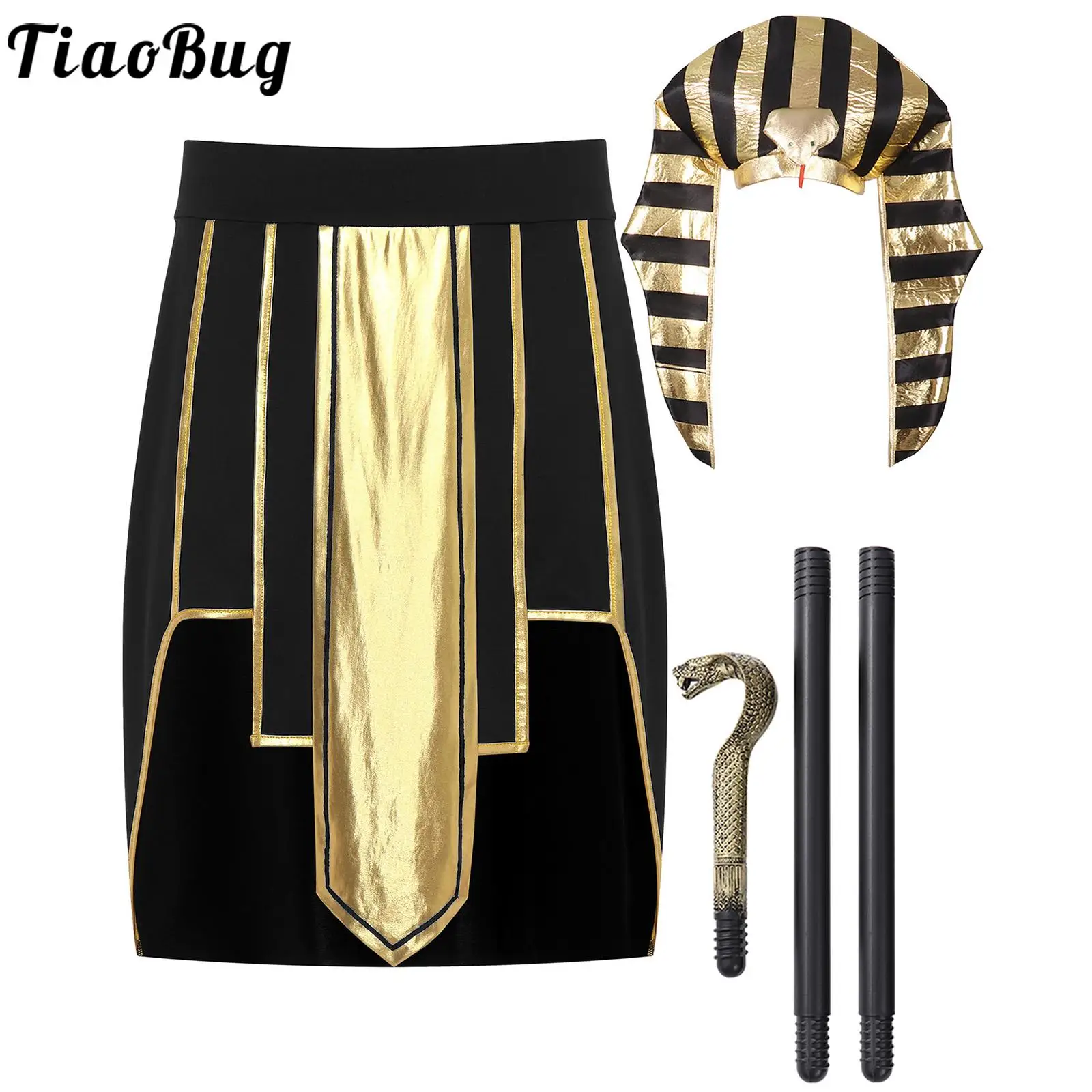 Ancient Egyptian Pharaoh Cosplay Costumes Asymmetrical Hem Skirts with Snake Head Hat and Scepter Men Halloween Role Play Outfit
Ancient Egyptian Pharaoh Cosplay Costumes Asymmetrical Hem Skirts with Snake Head Hat and Scepter Men Halloween Role Play Outfit