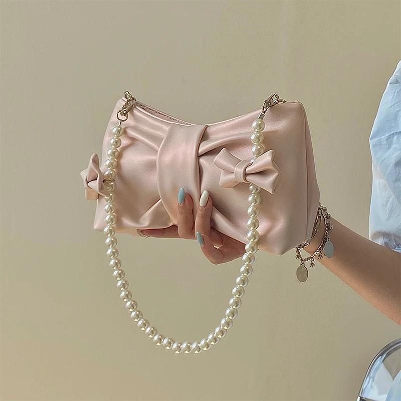 Girly Pearl Bow Cute Underarm Bag Fairy Women's Small Pink Shoulder Bag Soft PU Leather Female Pearlescent Clutch Purse Handbags
Girly Pearl Bow Cute Underarm Bag Fairy Women's Small Pink Shoulder Bag Soft PU Leather Female Pearlescent Clutch Purse Handbags