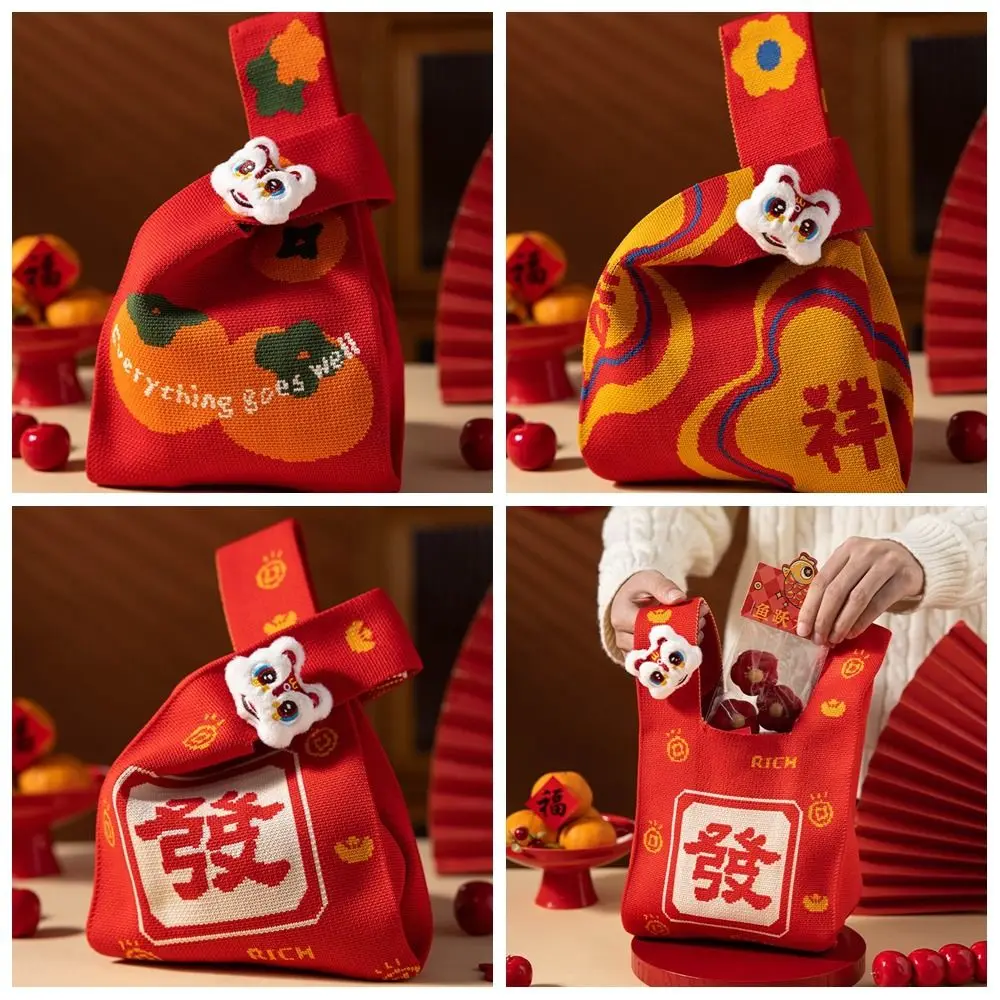Knit Knot Wrist Bag Portable Awakened Lion Handbag Red Dragon Tote Bag New Year Gift Lion Dance New Year Knitted Bag Student
Knit Knot Wrist Bag Portable Awakened Lion Handbag Red Dragon Tote Bag New Year Gift Lion Dance New Year Knitted Bag Student