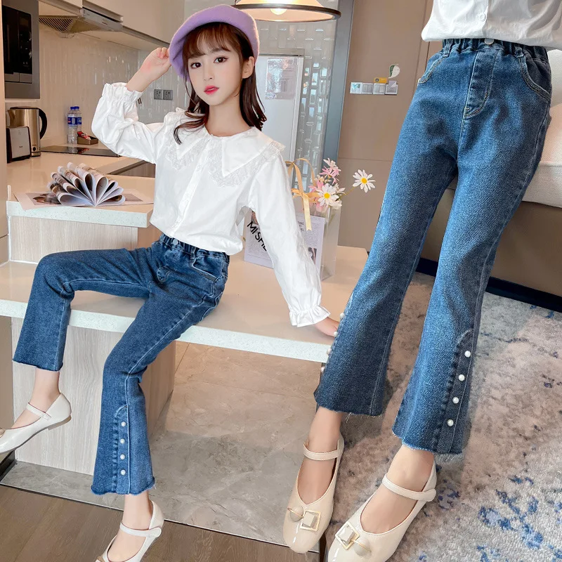 

Girl Flare Jeans Denim Tassel Bell-bottom Pants Trouser Kids Teenage Spring Autumn Children's Jeans For Girls 4 6 9 12 14 Years