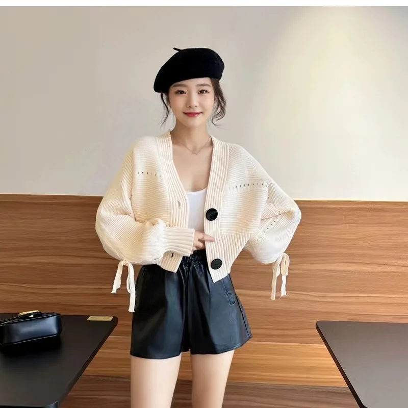 Вязаный свитер с бантом в японском и корейском стиле, однотонный Свободный вязаный кардиган, куртка, Осень-зима 2024, новый женский топ 
Вязаный свитер с бантом в японском и корейском стиле, однотонный Свободный вязаный кардиган, куртка, Осень-зима 2024, новый женский топ