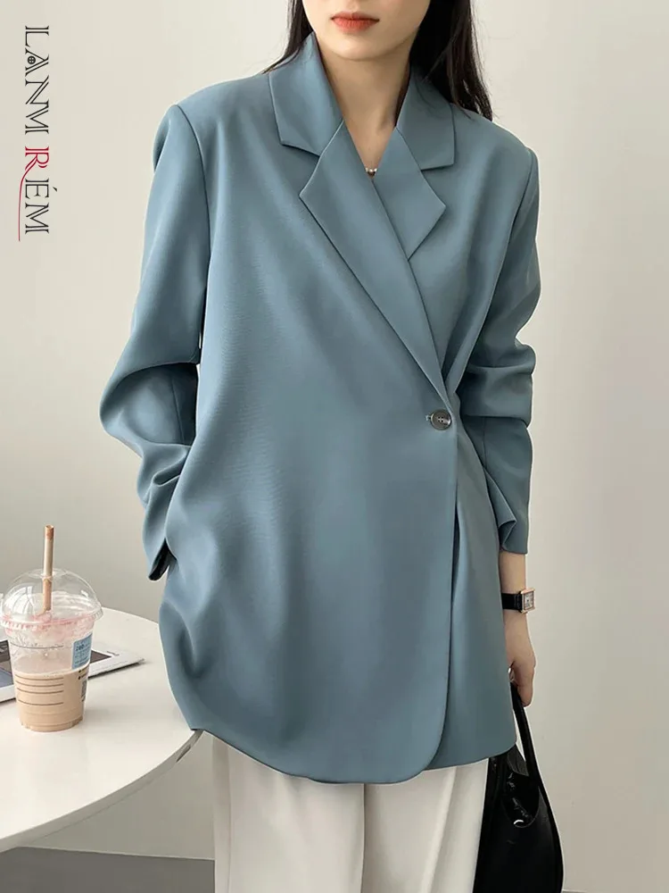 

[LANMREM] Korean Style Asymmetric Button Design Blazers For Women Solid Long Sleeve Fashion Jackets 2024 Spring New 26D8679