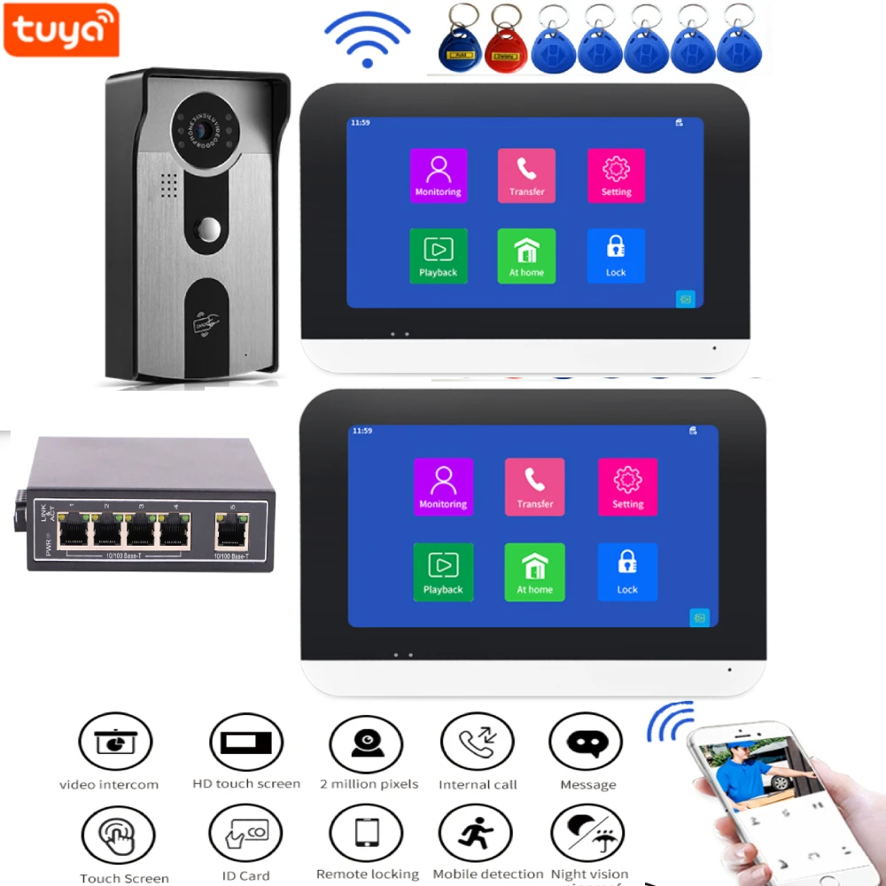 

7 Inch WiFi Video Intercom Systerm Doorbell Camera POE Interphone Tuya Door Phone Remote Unlock for Home Apartment Villa