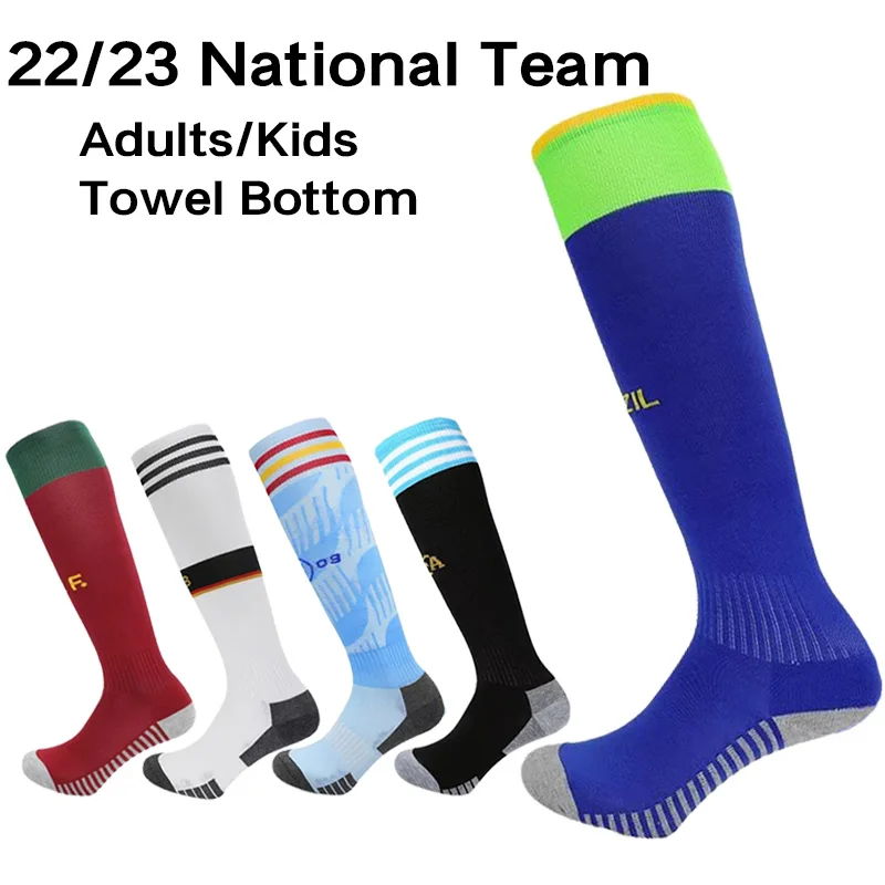 

Adult 22-23 Sport National Breathable Kids Team Thicken Soccer Socks High Knee Football Long Training Match Racing Stocking
