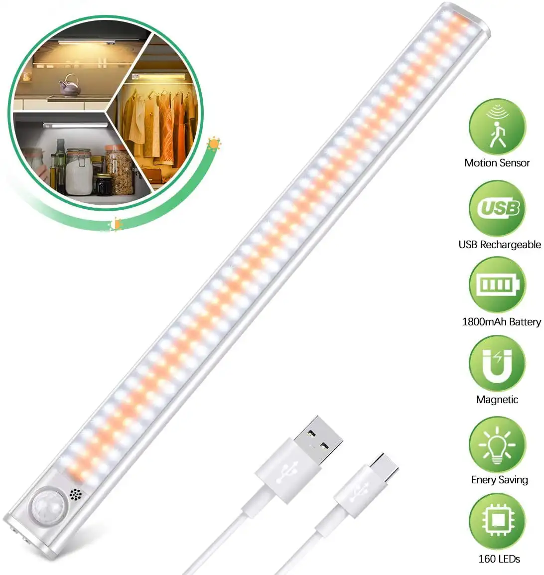 

PIR LED Motion Sensor Light 160 LEDs Under Cabinet Night Light 40 CM Cupboard Wardrobe Bed Lamp For Closet Stairs Kitchen DA