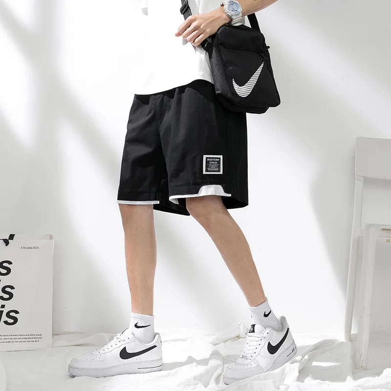 

New Men's Cotton Shorts Straight Breathable Outer Wear Pants Trend Straight Five-point Pants plus size baggy shorts
