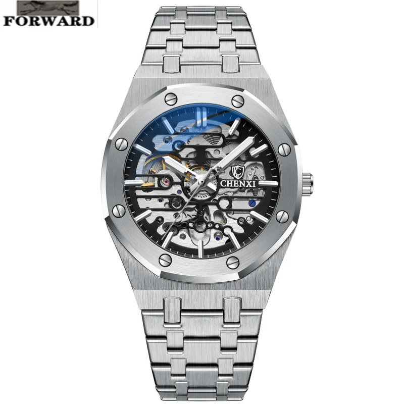 

FORWARD Business transparent luminous waterproof automatic mechanical men's watch Hollow steel belt new luxury Men's watches