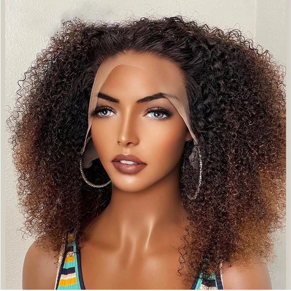 

Soft Glueless Ombre Brown Blonde Kinky Curly Short Bob Preplucked Baby Hair Lace Front Wig For Women 180density Natural Hairline