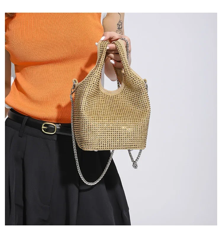 

Senior sense niche design diamond-inlaid bucket bag female 2023 light luxury women handbag single shoulder oblique span bag