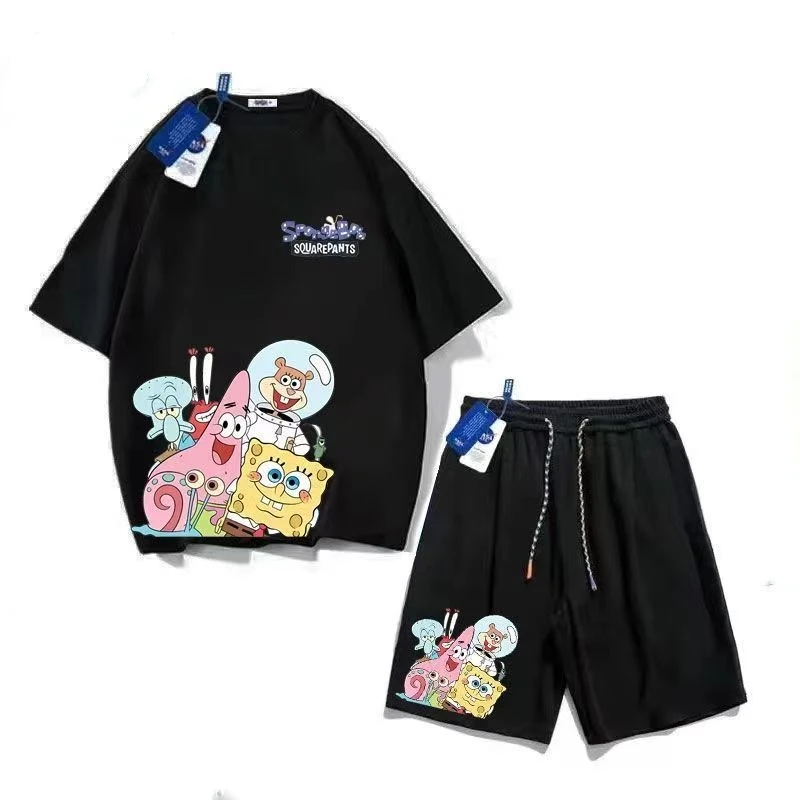 

SpongeBob Children's Family Set Clothing Set high quality Summer 100% Cotton Short Sleeve T-shirt Shorts parent child Two Piece